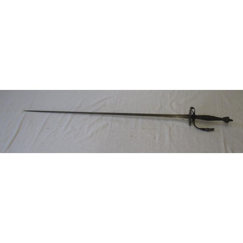 216 - Sword : 18th century Continental rapier of steel construction with tapering triform blade, lightly d... 