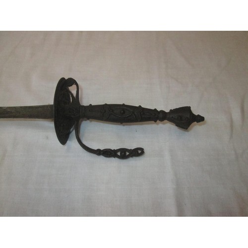 216 - Sword : 18th century Continental rapier of steel construction with tapering triform blade, lightly d... 