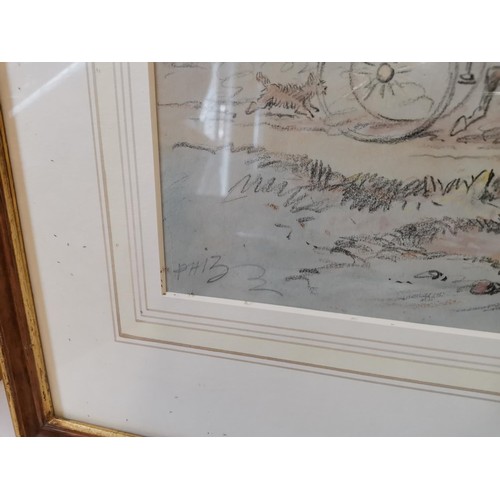 267 - Hablot Knight Browne (Phiz) 1852 - 1882 signed watercolour and pencil sketch Coaching scene 25  cms ... 