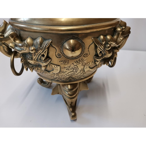 294 - 20th century Japanese Koro censor with Elephant feet, decorated with dragons chasing a flaming pearl... 
