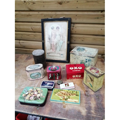 493 - Assorted vintage advertising tins : Oxo, Ogdens flake etc.