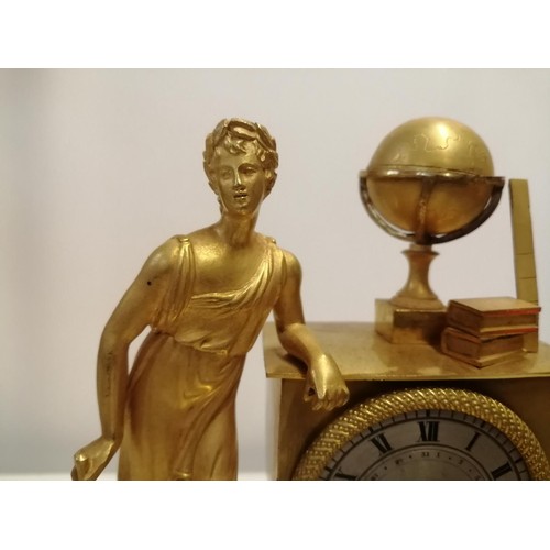 122 - Interesting and rare mid 19th century French Empire  mantle clock on a musical base. Classical figur... 