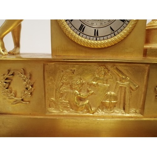 122 - Interesting and rare mid 19th century French Empire  mantle clock on a musical base. Classical figur... 