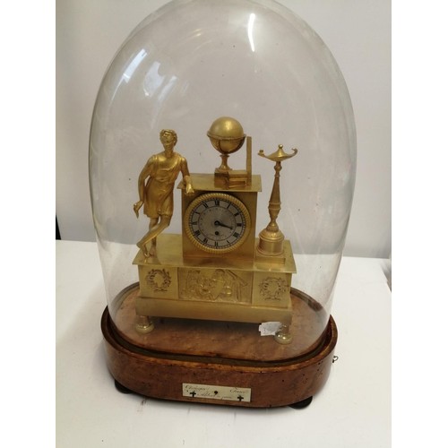 122 - Interesting and rare mid 19th century French Empire  mantle clock on a musical base. Classical figur... 