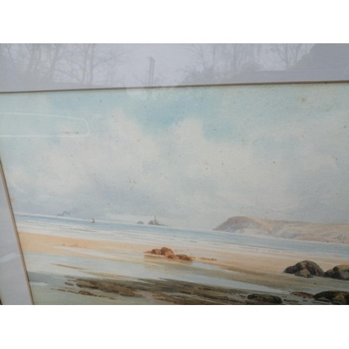 131 - English School watercolour of a Beach Scene C N Rowe 1913, 30 cms x 57 cms, note foxing : Newlyn Sho... 