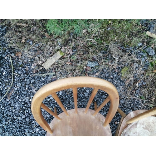 1 - Set of four Ercol Stick back light coloured dining chairs