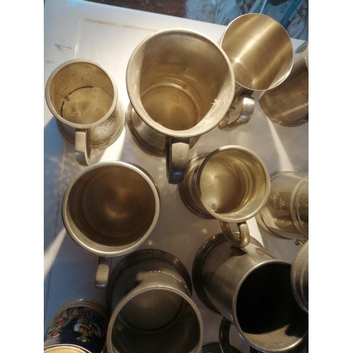 198 - Large collection of vintage pewter and metal tankards, 2 x shipping interest, 2 x glass bottom adver... 