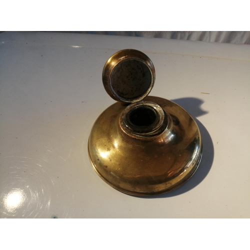 82 - Edwardian brass inkwell with glass liner