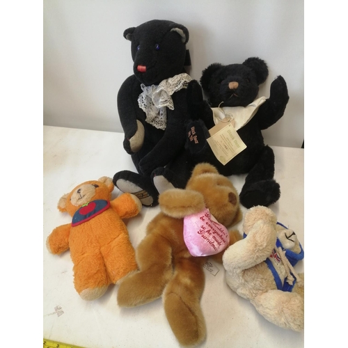 200 - 5 x teddy bears : 1 x Canterbury black bear & Herman black bear & others