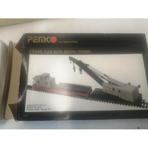 204 - Pemco crane car with boom tender & partially made Tamiya German Semi Track