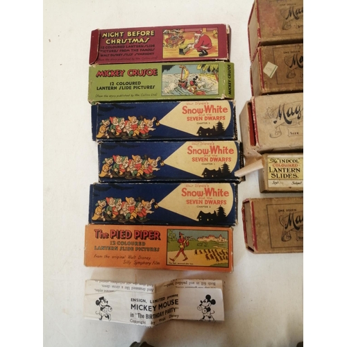 224 - Good collection of early Disney magic lantern slide and battery operated magic lantern