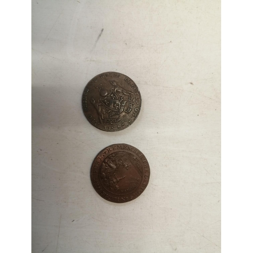 73 - Pair of copper tokens including  W Gye Printers and Stationers 1794 both in higher grades