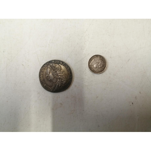 234 - Sixpence 1757, F, a threepence 1834 F/GF