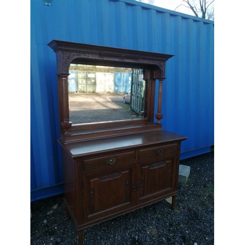 283 - Early 20th century oak mirrored back sideboard chiffonier with turned columns