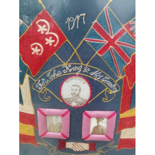 288 - World War I souvenir silk and wool embroidery, framed and glazed, note condition