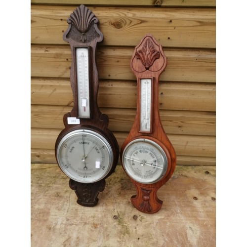 303 - 2 x vintage oak case barometers