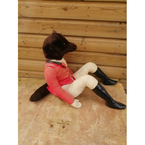 306 - Vintage stuffed toy modelled as a seated fox wearing huntsman's clothing 58 cms high