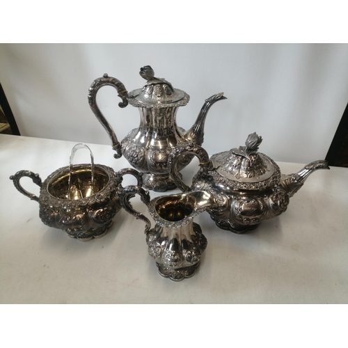 316 - A Good Quality solid silver tea set comprising of teapot, water pot of baluster form with rose finia... 