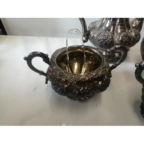 316 - A Good Quality solid silver tea set comprising of teapot, water pot of baluster form with rose finia... 