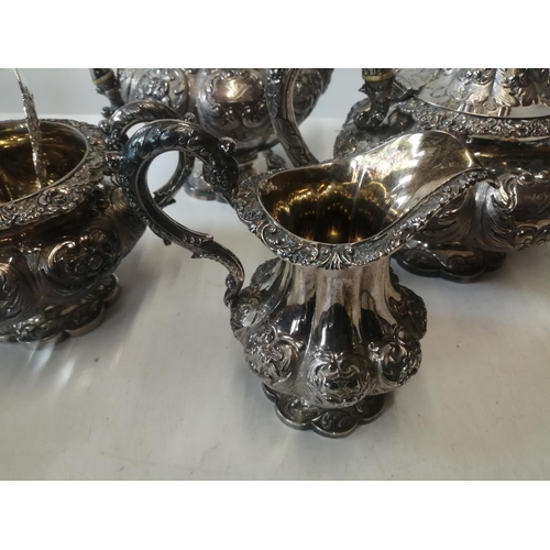 316 - A Good Quality solid silver tea set comprising of teapot, water pot of baluster form with rose finia... 