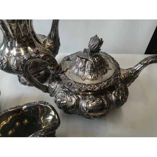 316 - A Good Quality solid silver tea set comprising of teapot, water pot of baluster form with rose finia... 