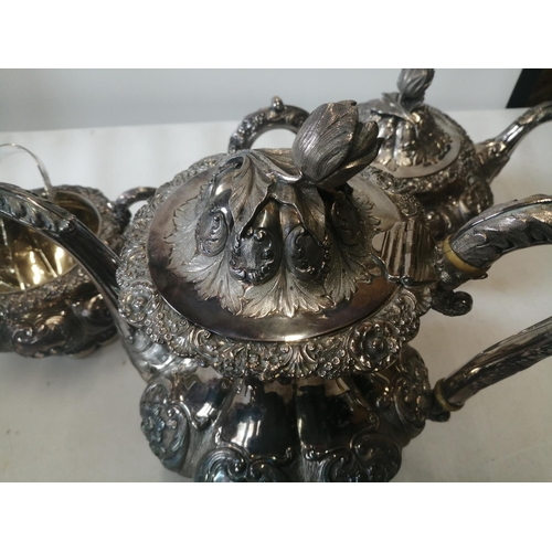 316 - A Good Quality solid silver tea set comprising of teapot, water pot of baluster form with rose finia... 