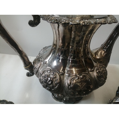 316 - A Good Quality solid silver tea set comprising of teapot, water pot of baluster form with rose finia... 