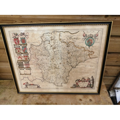 324 - Antique map of Devonshire, double framed