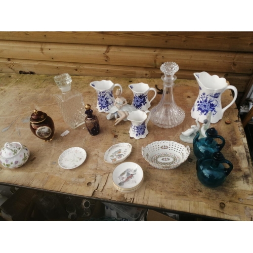 368 - Assorted decorative china and glass : decanters, Carlton ware etc.