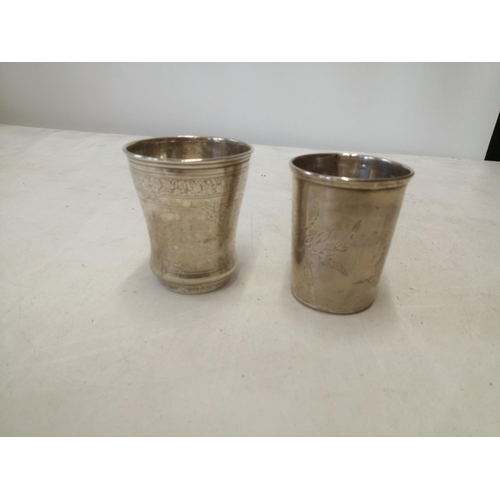 381 - 2 x continental silver engraved beakers 123 g