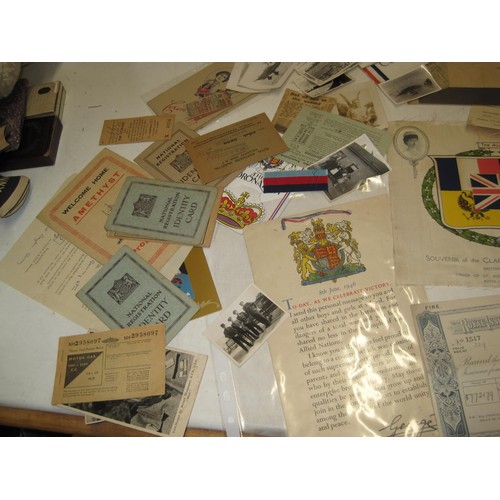 497 - A range of military and Royalty interest paper ephemera : identity cards, black and white photograph... 