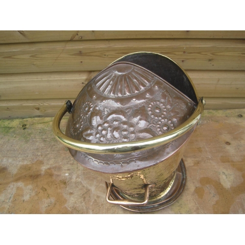 505 - Victorian copper and brass coal helmet, not ding to base