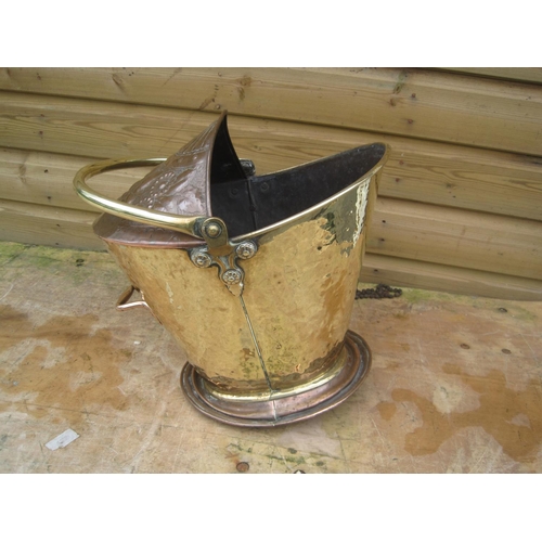 505 - Victorian copper and brass coal helmet, not ding to base