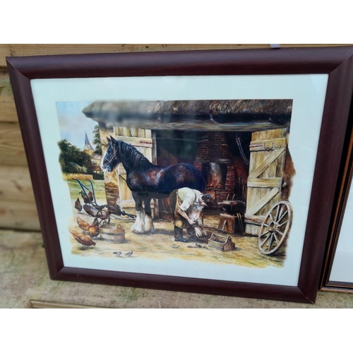 567 - 4 x framed and glazed prints, agriculture and automobilia interest