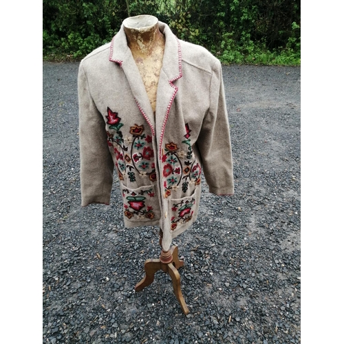 7 - Textiles : Vintage ladies wool coat with embroidered wool floral motifs