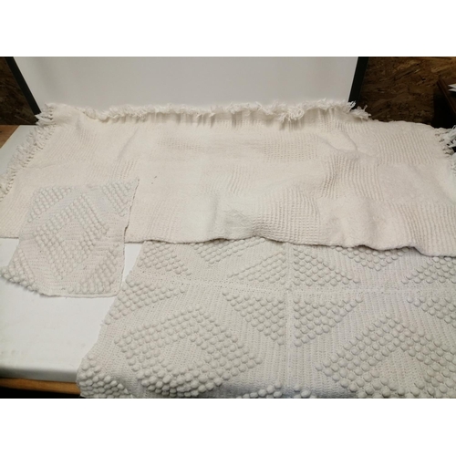 44 - Vintage crochet bedspread with  tassels and pillow covers