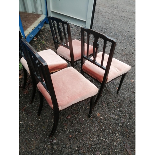 576 - Set of four Edwardian upholstered dining chairs, woodworm treated, edwardian glazed cupboard and edw... 