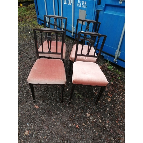 576 - Set of four Edwardian upholstered dining chairs, woodworm treated, edwardian glazed cupboard and edw... 