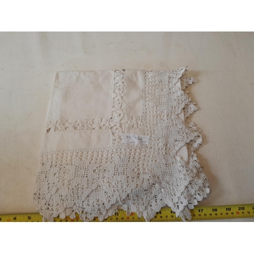 111 - Vintage cotton table cloth with crochet work trim 44