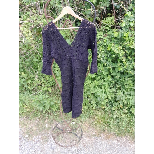 156 - Vintage black crochet work dress