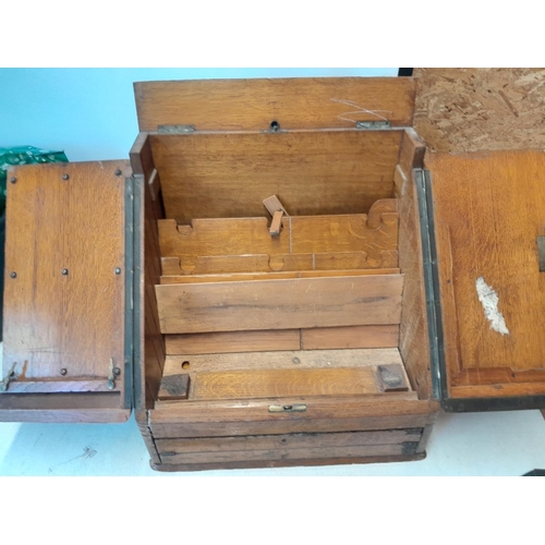 73 - Vintage oak desk top stationary cabinet for restoration