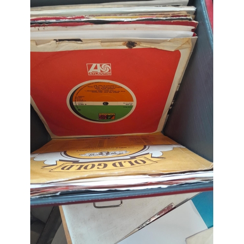 97 - 45's  single vinyl records in carry case : 60's - 90' commercial pop