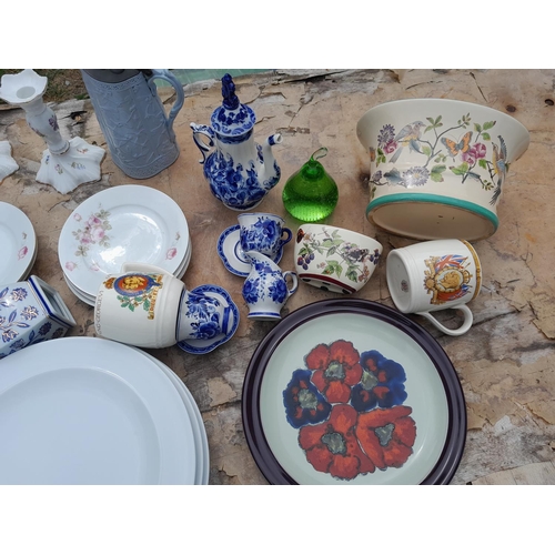 123 - Assorted decorative china : Denby white ware, commemorative ware, paperweight, Duchess tea ware, etc... 