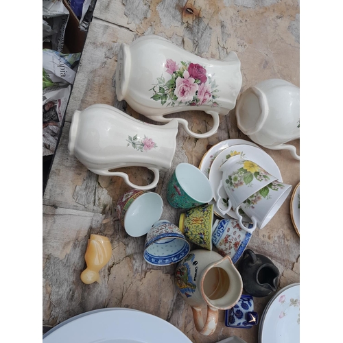 123 - Assorted decorative china : Denby white ware, commemorative ware, paperweight, Duchess tea ware, etc... 