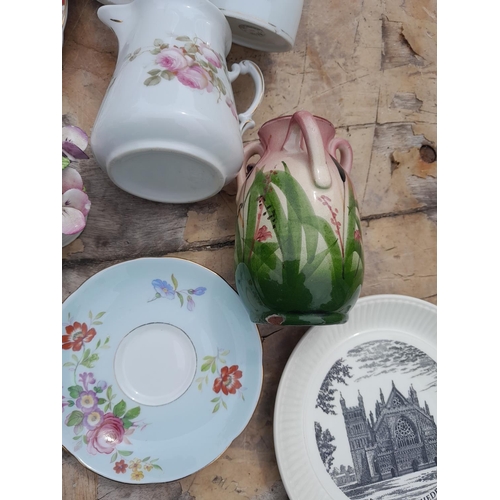 133 - Decorative china : Damaged Torquay ware vase, Aynsley Cottage Garden vase in good order etc.