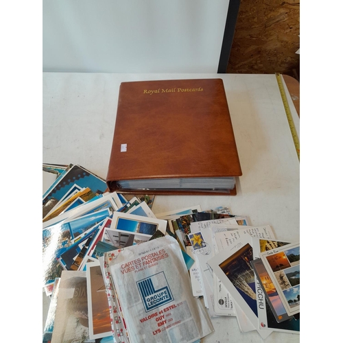 147 - Vintage leather suitcase & Royal Mail postcard album full of post 1960 tourist destinations from aro... 