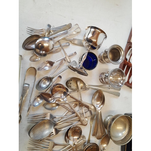 151 - Box of assorted silver plated ware, coaster, cutlery etc.