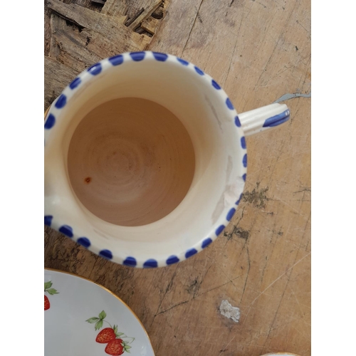 153 - Decorative china : Queens China Virginia Strawberry tea ware. Honiton jug etc.