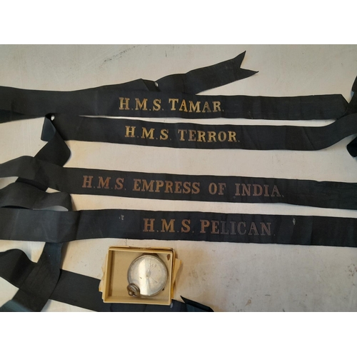 170 - Early 20th century onwards Naval cap bands : HMS Tamar, Terror, Empress of India & Pelican along wit... 