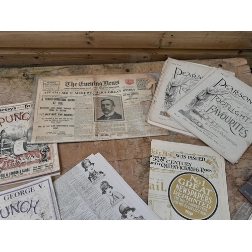 206 - Box of assorted newspapers and supplements from the mid 19th century onwards, including key historic... 